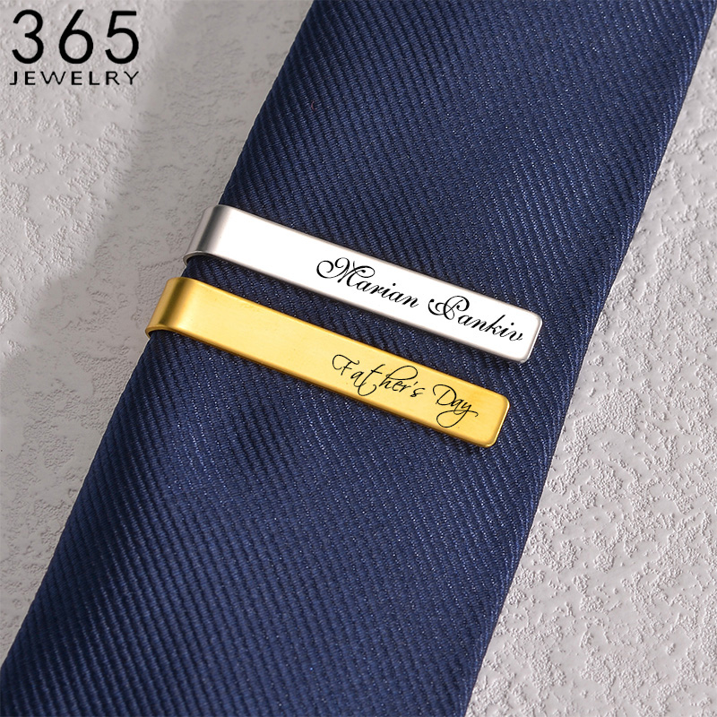 Tie Bar Set Gift - 스테인레스 스틸 이름 각인 타이 클립,
