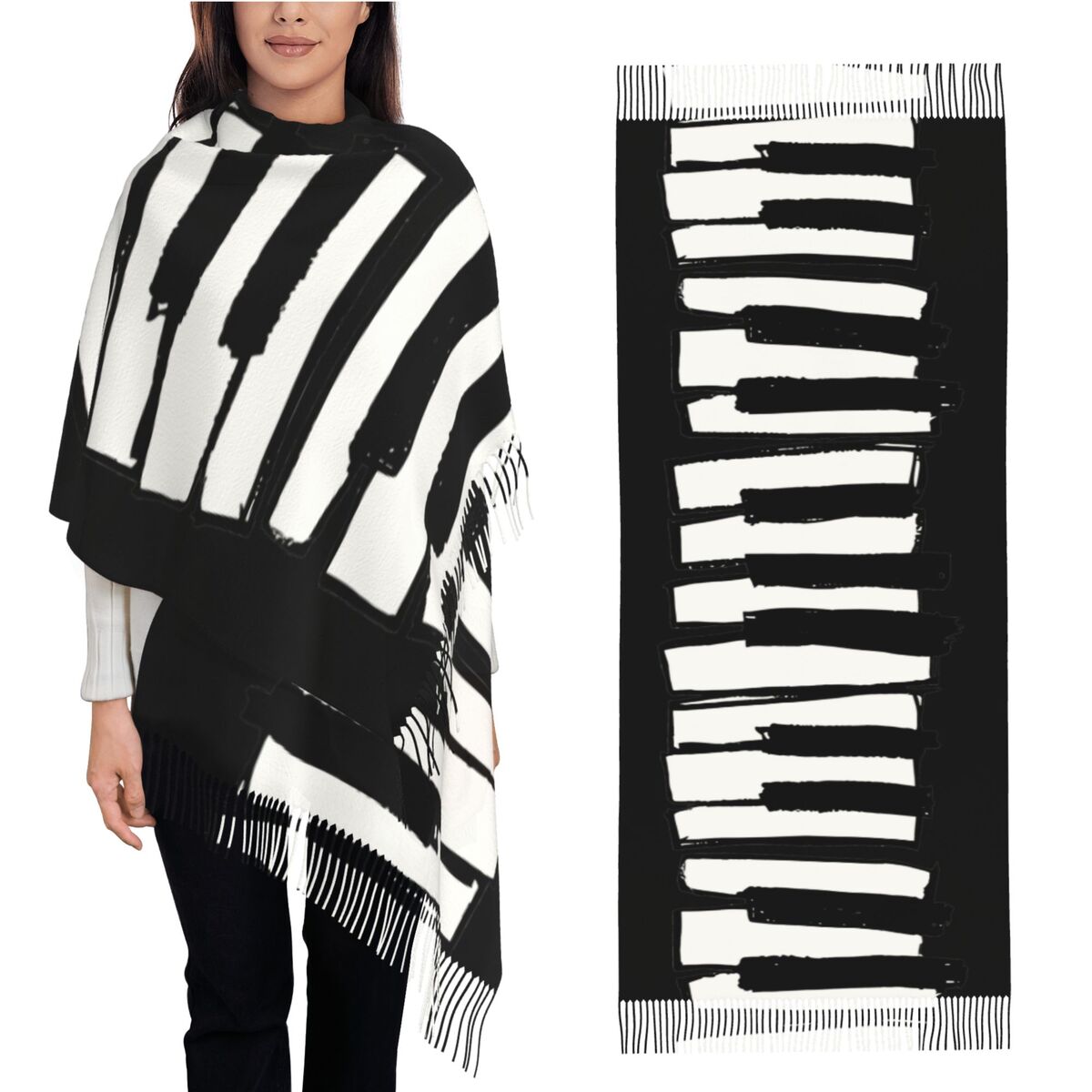 Pashmina Wrap Large - 여성용 미니멀리즘 피아노 키 스카프 따뜻한
