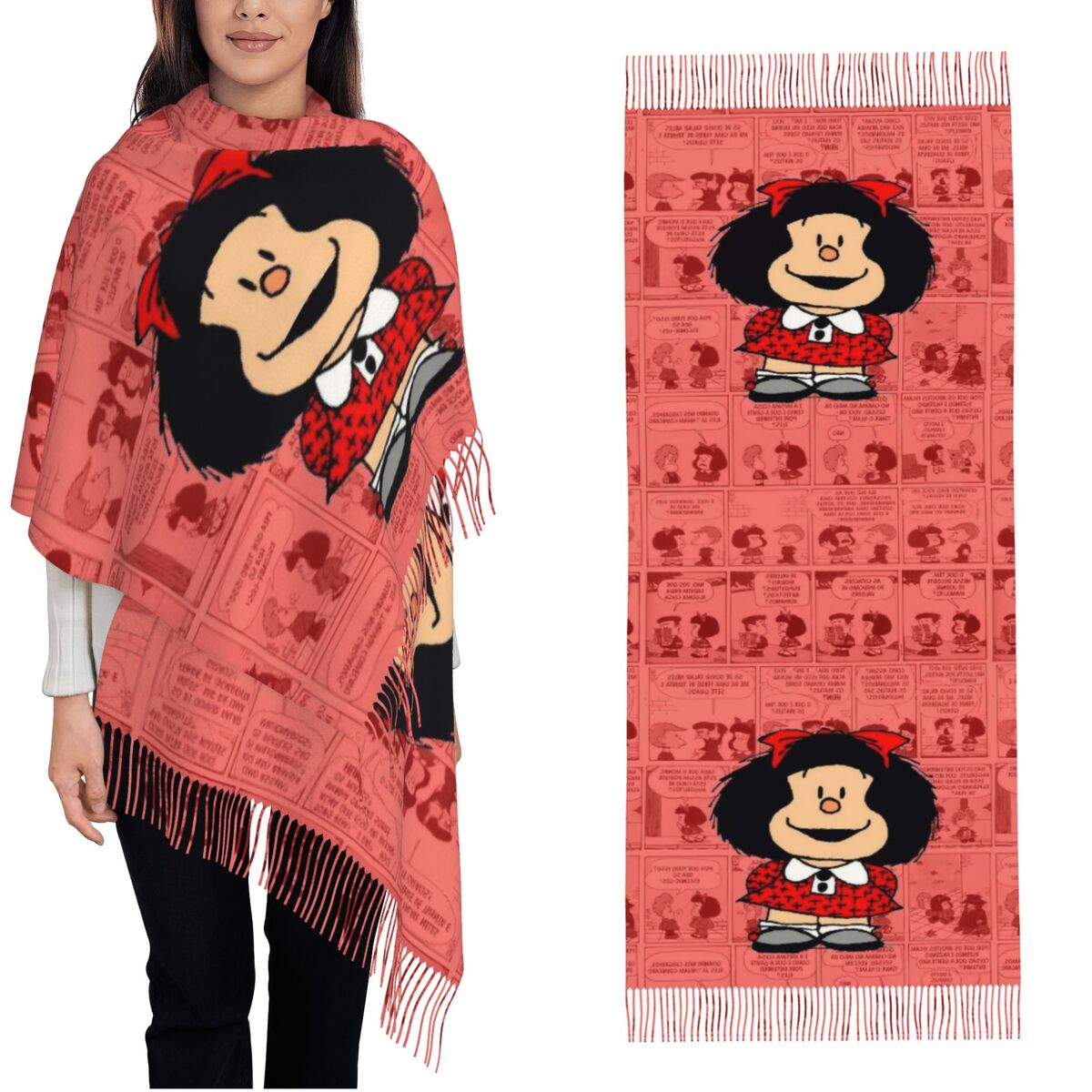 Pashmina Wrap Large - 여성용 태슬 스카프 마팔다스 만화 대형