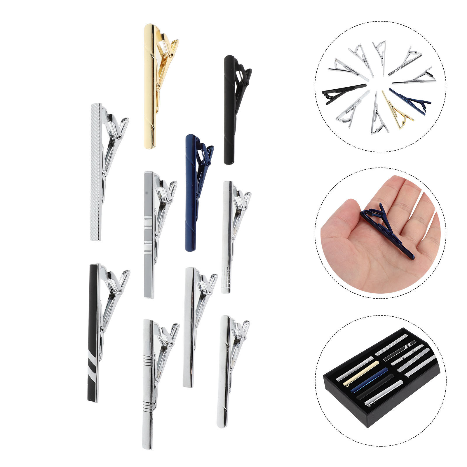 Tie Bar Set Gift - 남성용 넥타이 클립 세트 10개입, 비즈니스