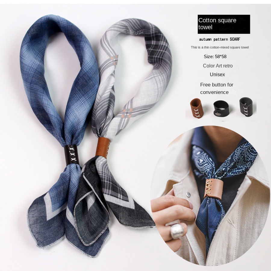 Scarf Silk Square - 버튼이 있는 남성용 스퀘어 스카프 코튼