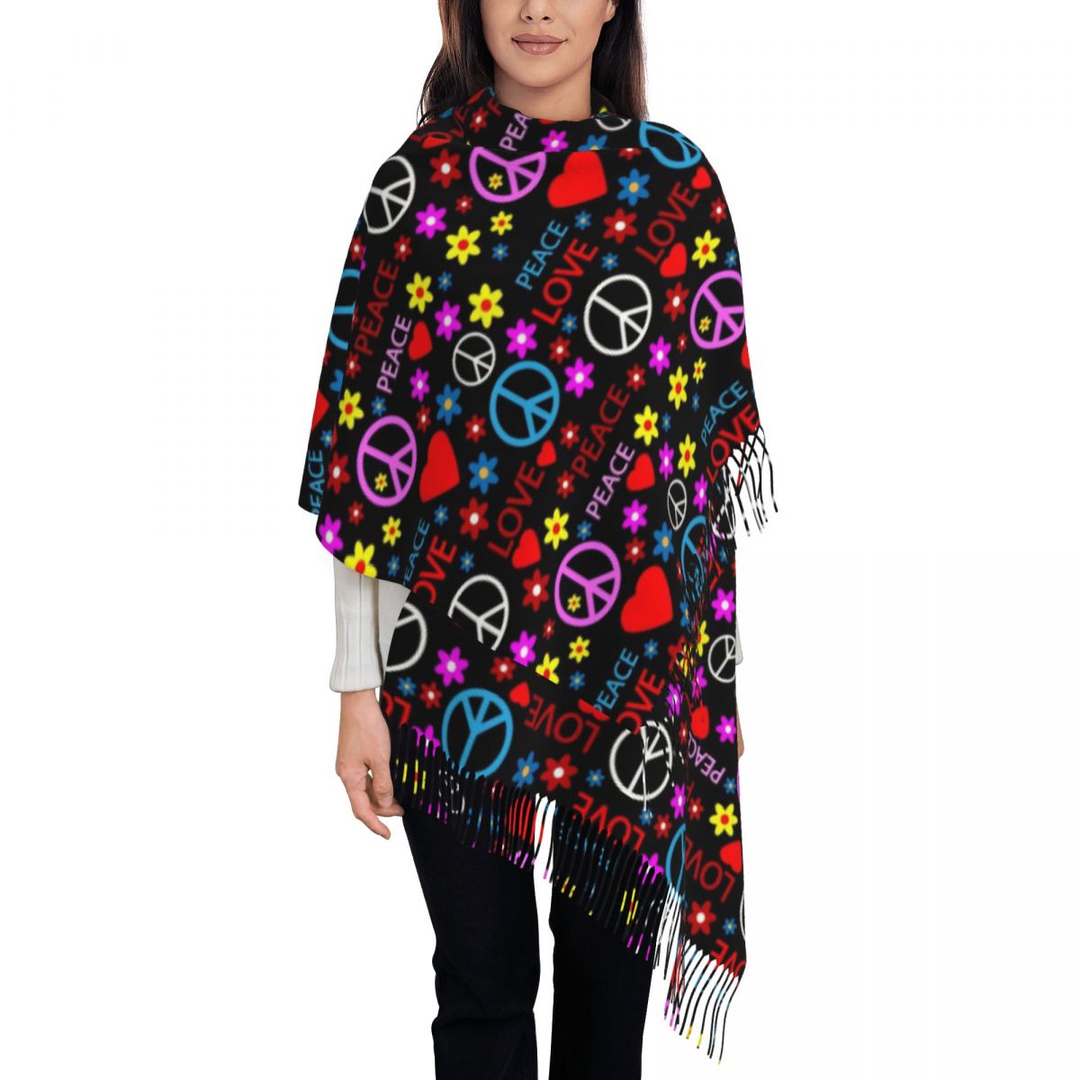 여성을 위한 평화로운 사랑 패턴 스카프 가을 겨울 파시 - Pashmina Wrap Large 리뷰 및 가격