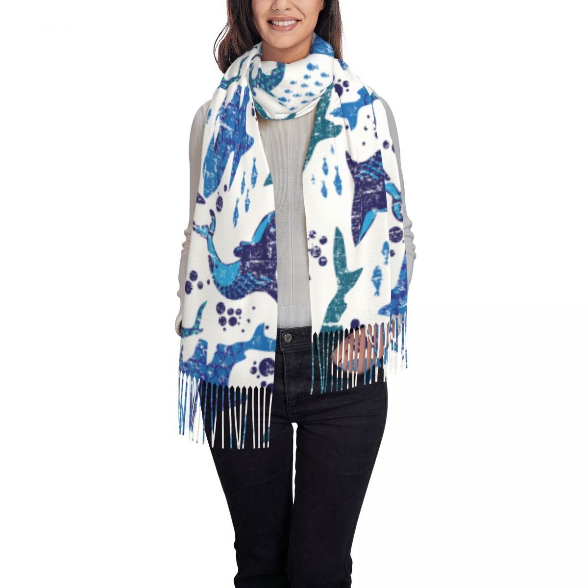 상어 수중 세계 바다 해양 생물 스카프 겨울 가을 파시 - Pashmina Wrap Large 리뷰 및 가격