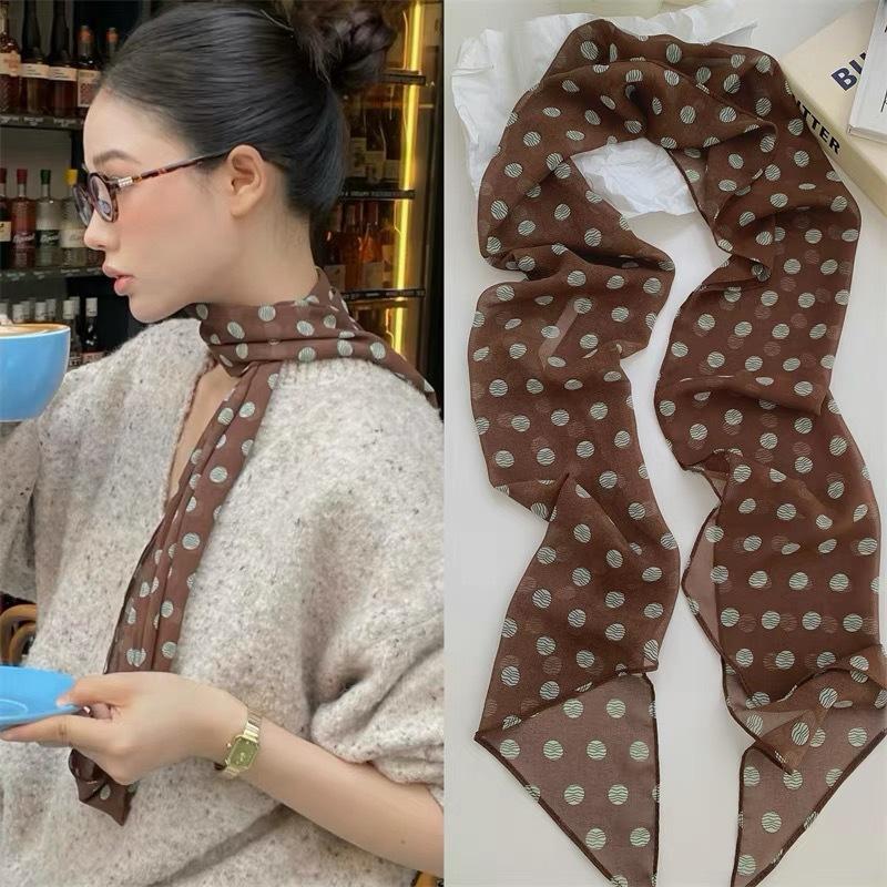 폴카 도트 꽃무늬 프린트 실크 스카프 얇은 넥 스카프  - Face Scarf Mask 리뷰 및 가격