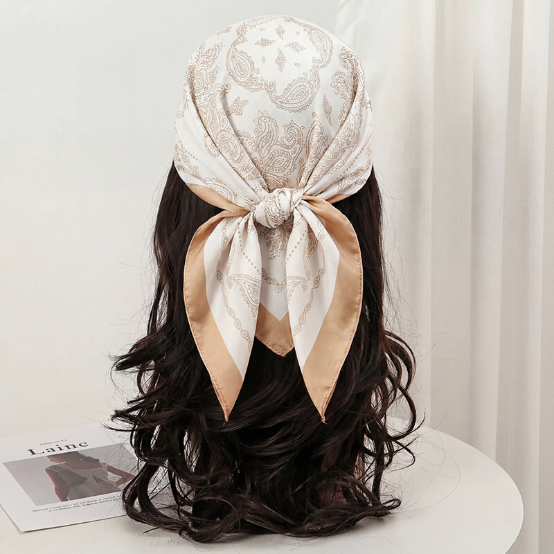 빈티지 베이지 페이즐리 프린트 스퀘어 스카프 새틴 실크 - Face Scarf Mask 리뷰 및 가격