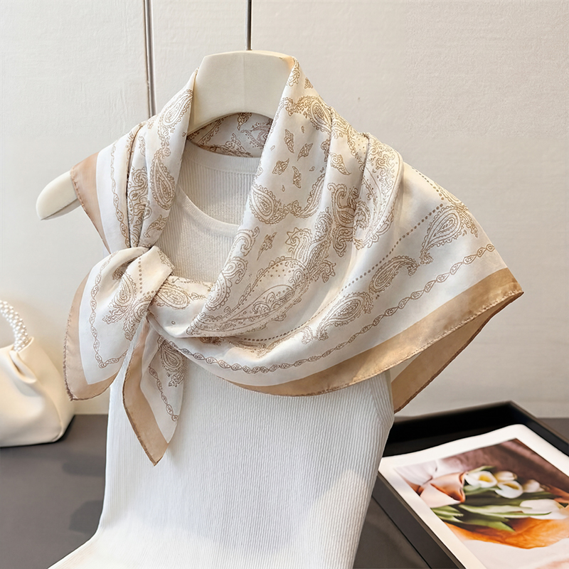 빈티지 베이지 페이즐리 프린트 스퀘어 스카프 새틴 실크 - Face Scarf Mask 리뷰 및 가격